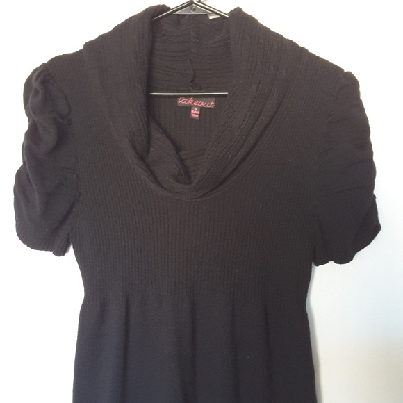 Black Sweater Dress w/ Ruched Sleeves - Picture 7 of 9